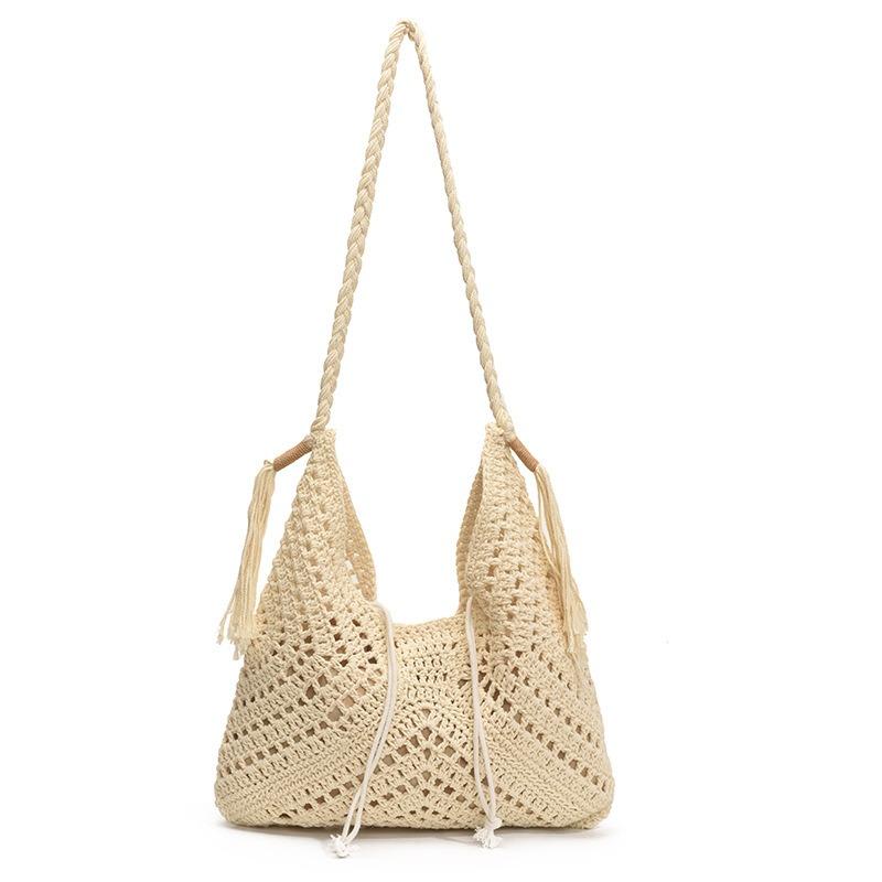 Beach Vacation Personalized Knitted Hollow Pattern Tote Bag Casual Women's Shoulder Messenger Bag