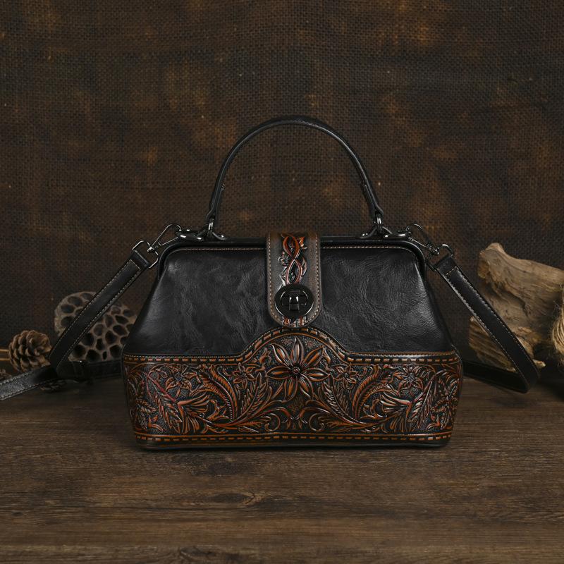 

Johnature Винтажная женская сумка ручной работы с тиснением, большой вместимости, универсальная, на плечо, кроссбоди чёрный