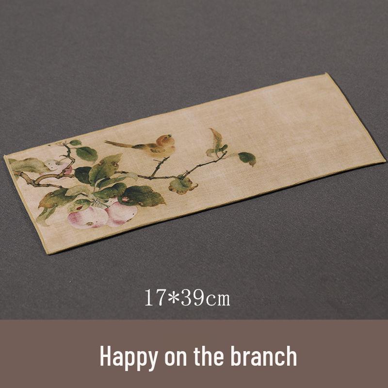 Semišová retro utěrka na čaj inspirovaná čínskou tušovou malbou - Absorpční, oboustranný podtácek pro čajové soupravy a stoly