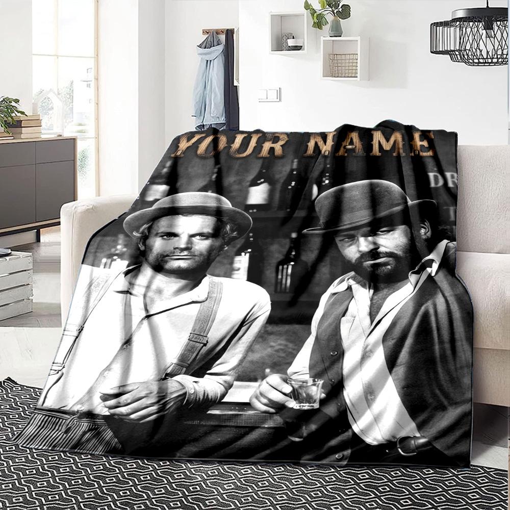 Name Custom Terence Hill und Bud Spencer Druck Flanelldecke Hohe Qualität Warm Bequem Decke für Alle Jahreszeiten Perfekt für Geschenke Heimdeko