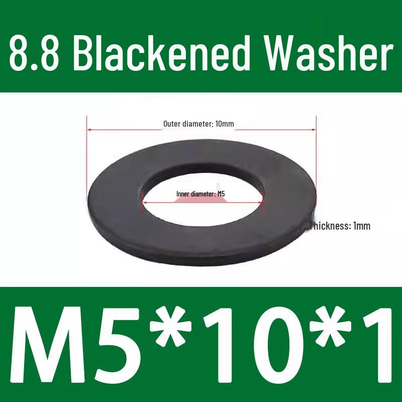 8.8 High-Strength Blackened Metal Flat Washer Spacer, Galvanized and Thickened, Sizes: M3-M12.