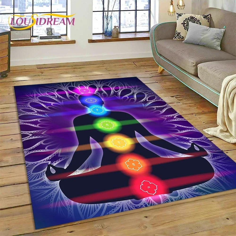 3D Yoga Meditatie Regenboog 7 Chakra Tapijt Tapijt voor Slaapkamer Woonkamer Thuis Bank Decoratie, Kinderspel Grote Decoratieve Vloermat