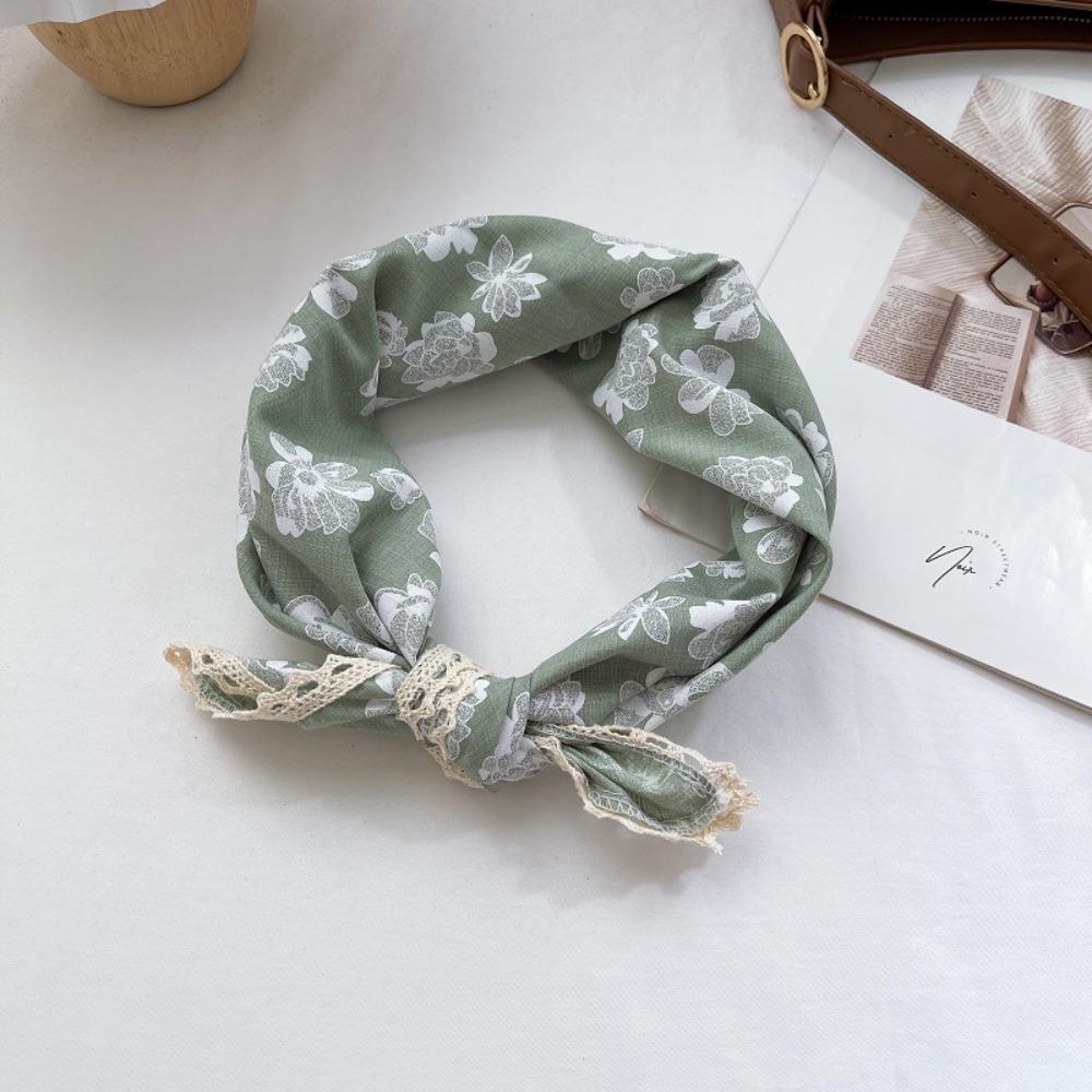 Sweet Printed Silk Scarf Pastoral Style Floral Hairscarf Simple Cotton Linen Square Scarf  Female