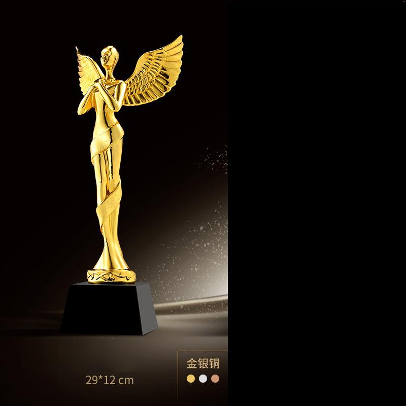 Customized Gold-plating Resin Trophy Award Souvenir, Excellent Character, Home Decoration, Creative, Crystal Base, Engraving 1Pc