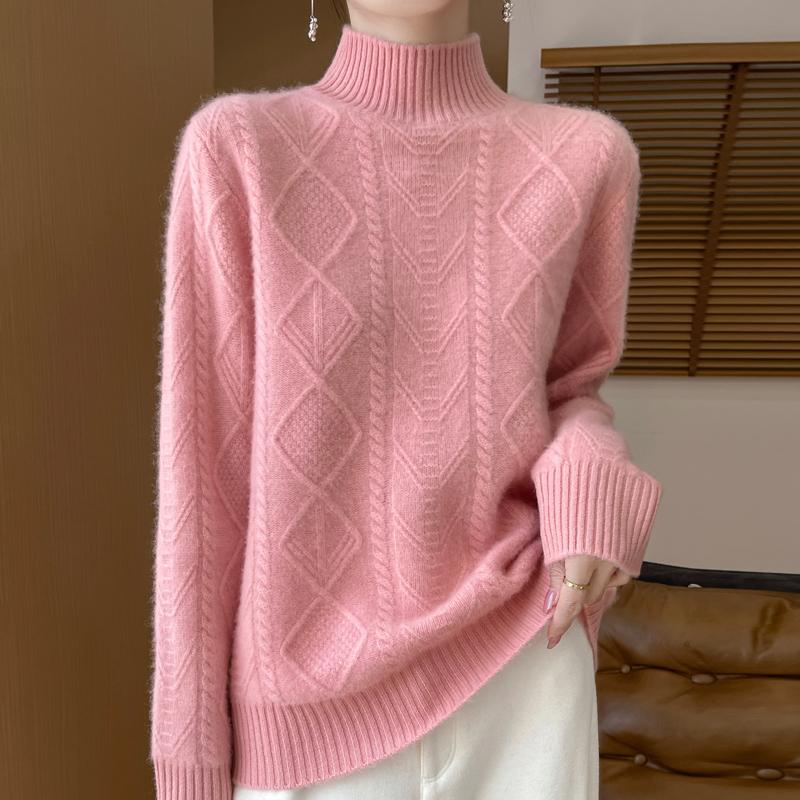 Damski sweter kaszmirowy kaszmir Qinghe 30% kaszmir 70% wełna jesienno-zimowy pulower ciepły i modny