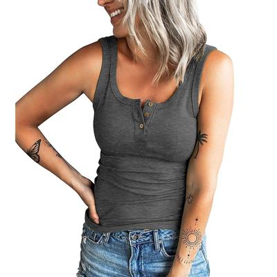 Dame Sommer Strikkede Tanktoppe Ærmeløs Knap T-shirt Afslappet Vest Skjorter