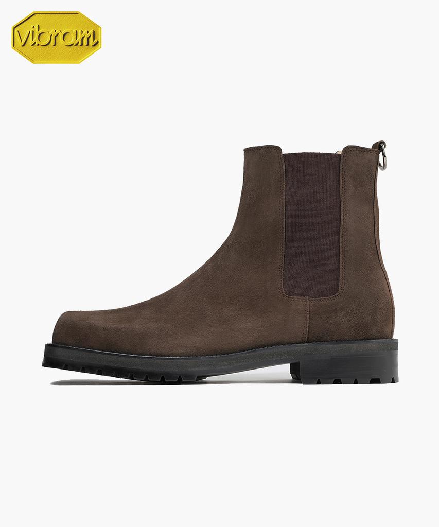 Firenze Atelier [Vibram] Center Cut Square Toe Suede Walker Sole Chelsea Boots 5706-Qs [Dark Brown]
