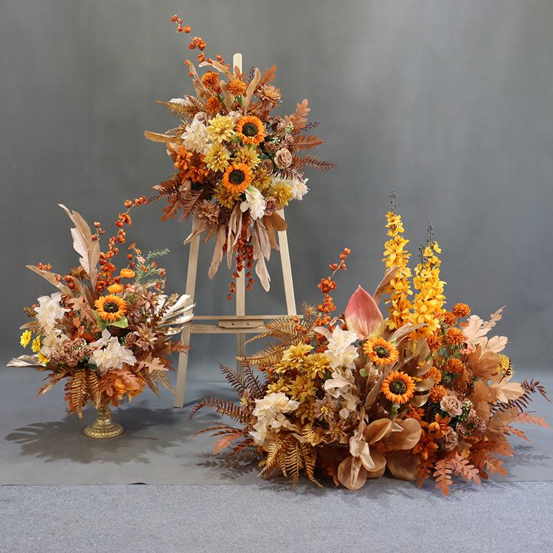 Autumn Floral Background Set: Caramel Silk Flowers for Wedding & Ceiling Decorations