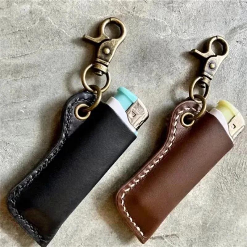 PU Leather Vintage Lighter Case Keychain Portable Retro Cigarette Lighter Pouch Holder Pendant for Bag Backpack Accessory Gift