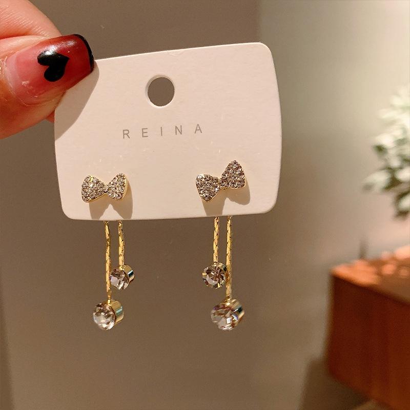 Schleifen-Herz-Quastenohrringe für Damen Elegante Zirkon-Tropfenohrringe Piercing-Accessoires Schmuck