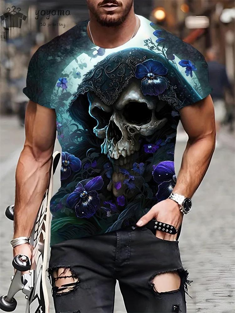 New Men's Horror Skull Print T-Shirt 3D O-Neck Short Sleeve Fashion Oversized T-Shirts Men's Summer Street Clothing