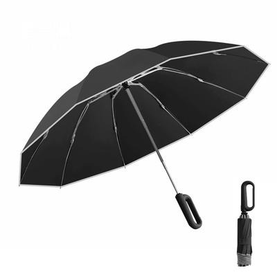 Fully Automatic Umbrella with Carabiner Handle, 10 Ribs Reverse Folding Umbrella Travel Portable