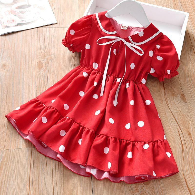 Baby Summer Short-sleeved Skirt Girls Polka Dot Lapel Dress Children's Chiffon Skirt