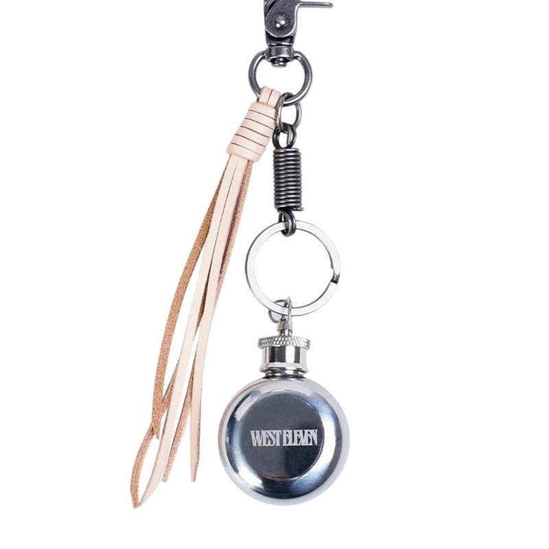 

Round Water Bottle Keychain with Braided Rope Wine Pot Pendant Keyring Accessory for Outdoor Enthusiasts and Travelers 1