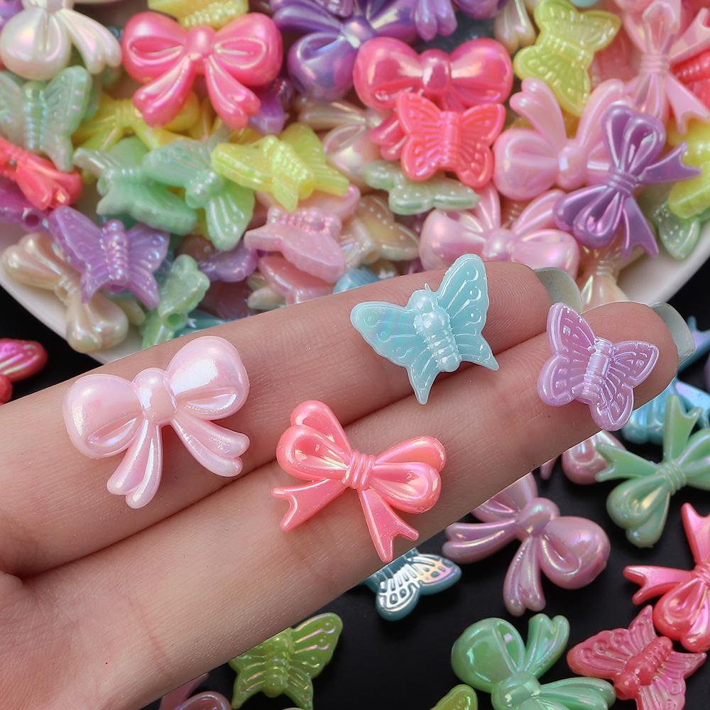 100/200pcs Acrylic Beads Plated Color Butterfly Bow Loose Beads For Jewelry Making DIY Bracelets Necklace Earrings Accessories