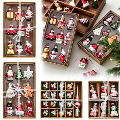 1 Set Xmas Glass Painted Santa Snowman Ornaments Hanging Ball Ornaments Unique Stained Glass Holiday Hanging Decor