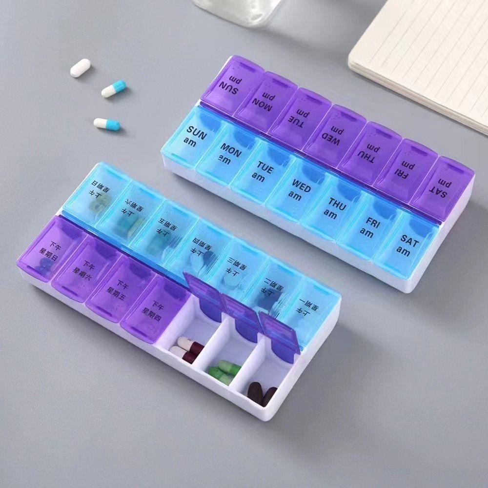 7-Day Weekly Pill Box 14 Grid First-Aid Kit Container Portable Tablte Dispenser