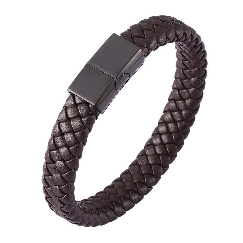 Fashion Leather Bracelet Stainless Steel Buckle Men Leather Bracelet Jewelry Charm Bracelet