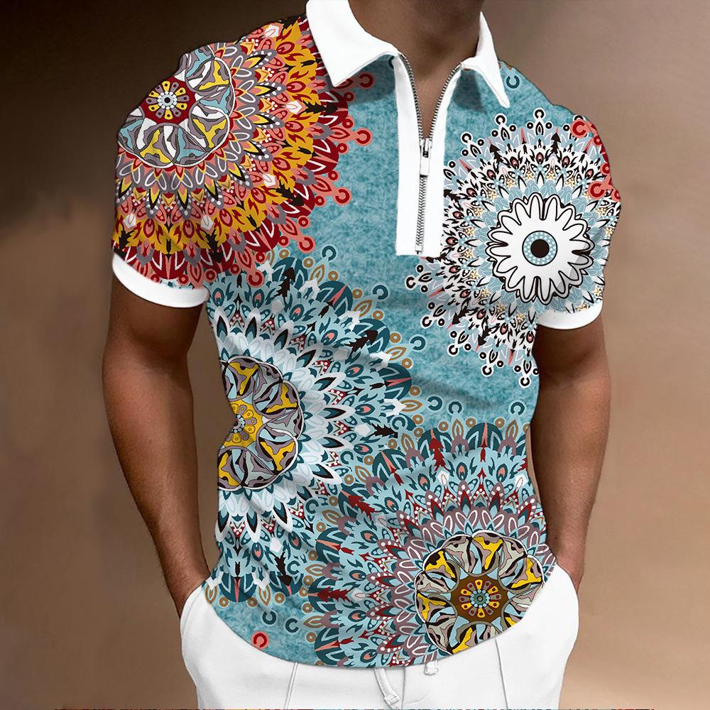 Independent Station Hot Sale Men'S Polo Shirt 3D Digital Printing Casual Trend Zipper Short Sleeve Shirt