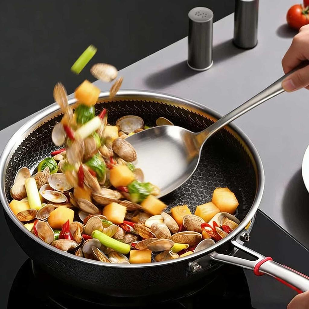Stainless Steel & Solid Wood Kitchen Utensil Set: Stir-fry Spatula, Frying Ladle, Slotted Spoon - Anti-scalding, Thickened, Food Grade
