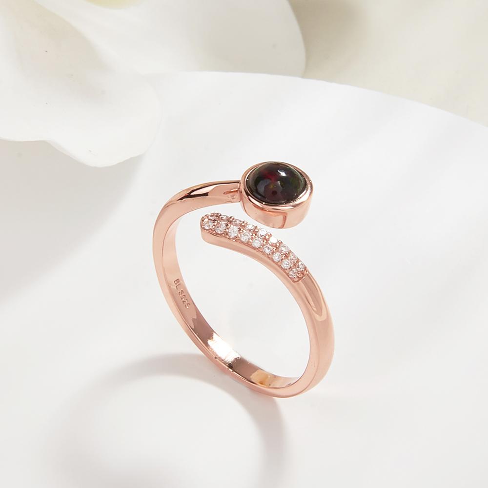 Cute Moon Design Natural Black Opal Round 5mm Gemstone Earrings Rings 925 Sterling Silver for Girls Nice Birthday Gift