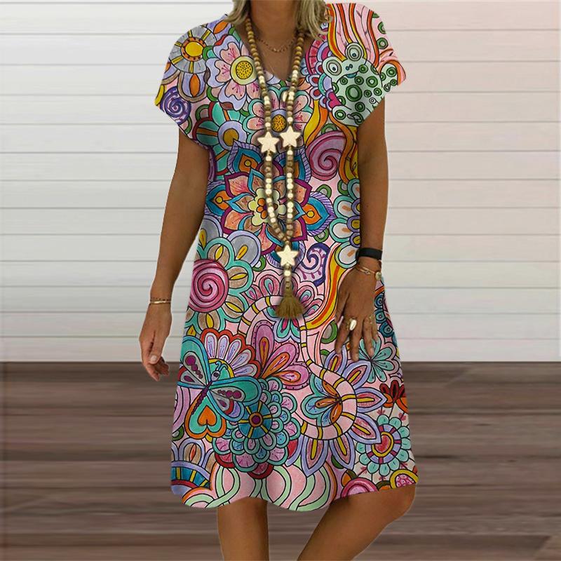 

Радужная абстрактная живопись женское платье элегантная мода 3D принт короткий рукав вечерние платья летняя повседневная свободная одежда больших размеров 3XL