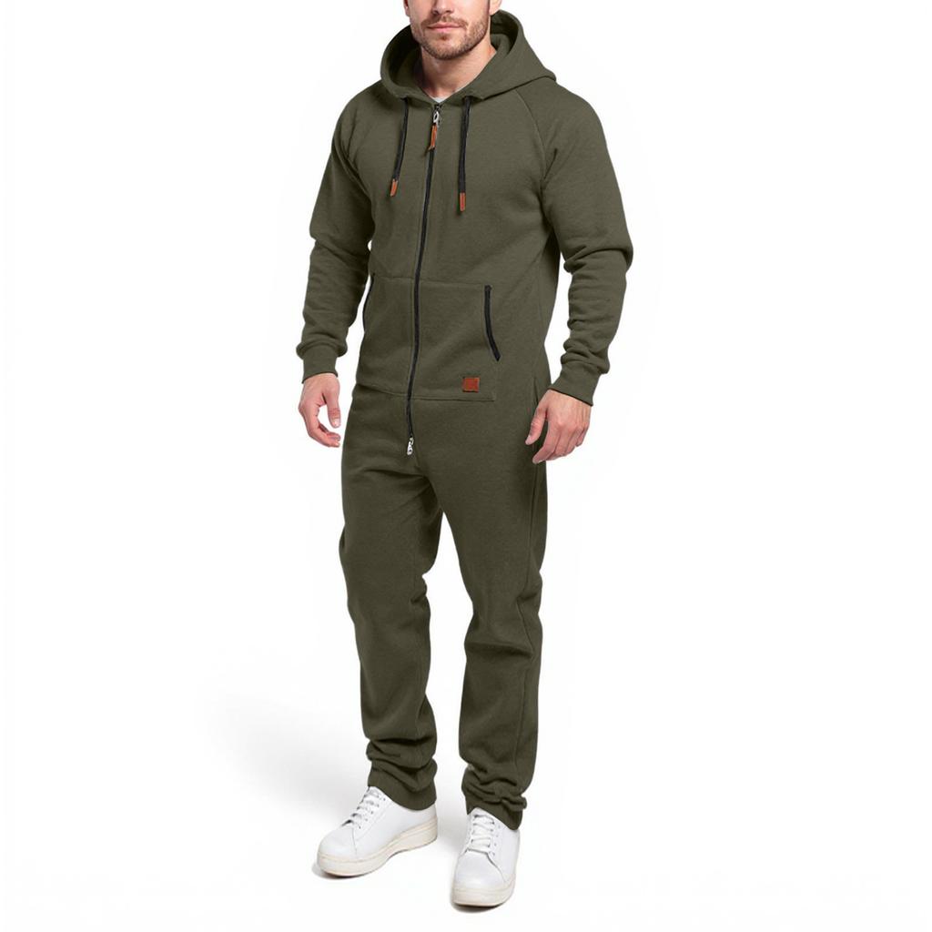 Men's Hooded Jumpsuit Zip Up  Pajamas Playsuit Jogger Sweatsuit Overall Romper