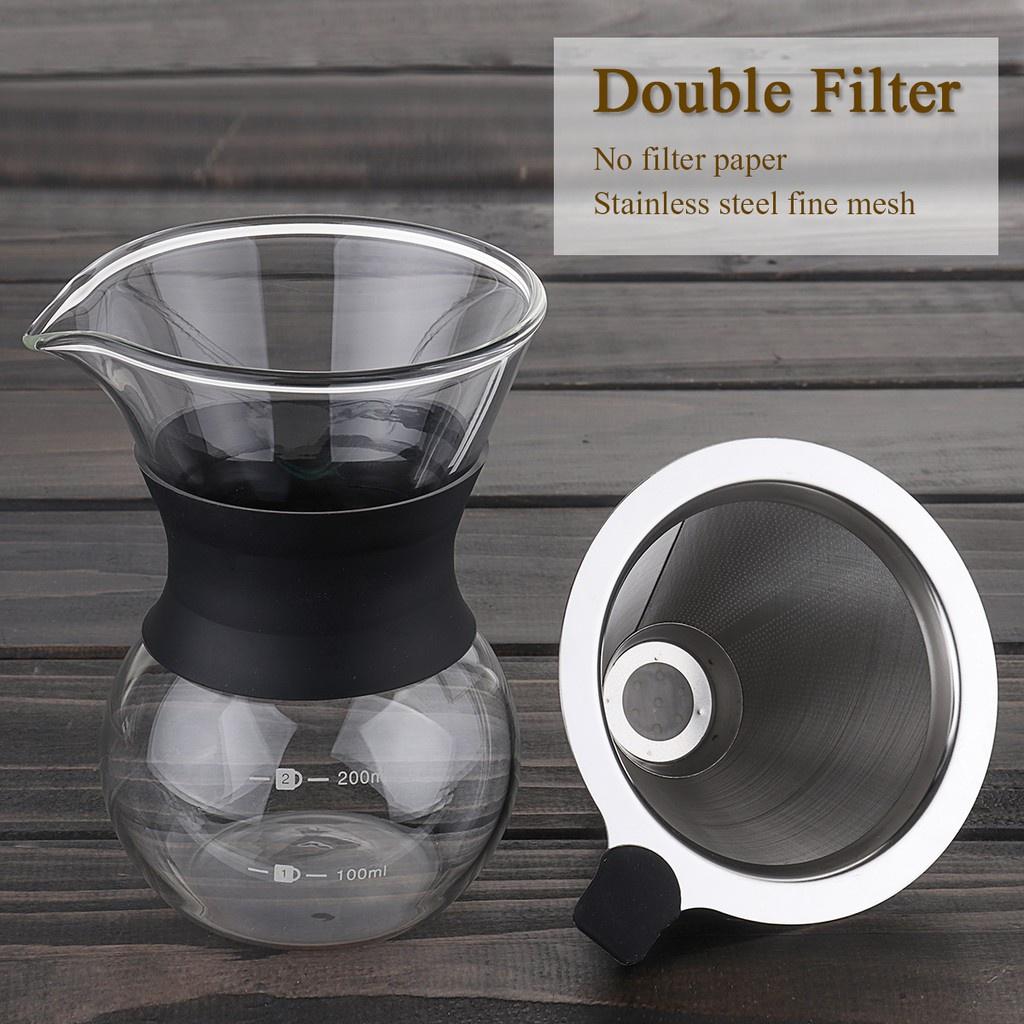 400ML Classic Glass Coffee Maker Pour Over Coffeemaker With Steel Filter Coffee Espresso Hand Brew Drip Filter Glass Pot