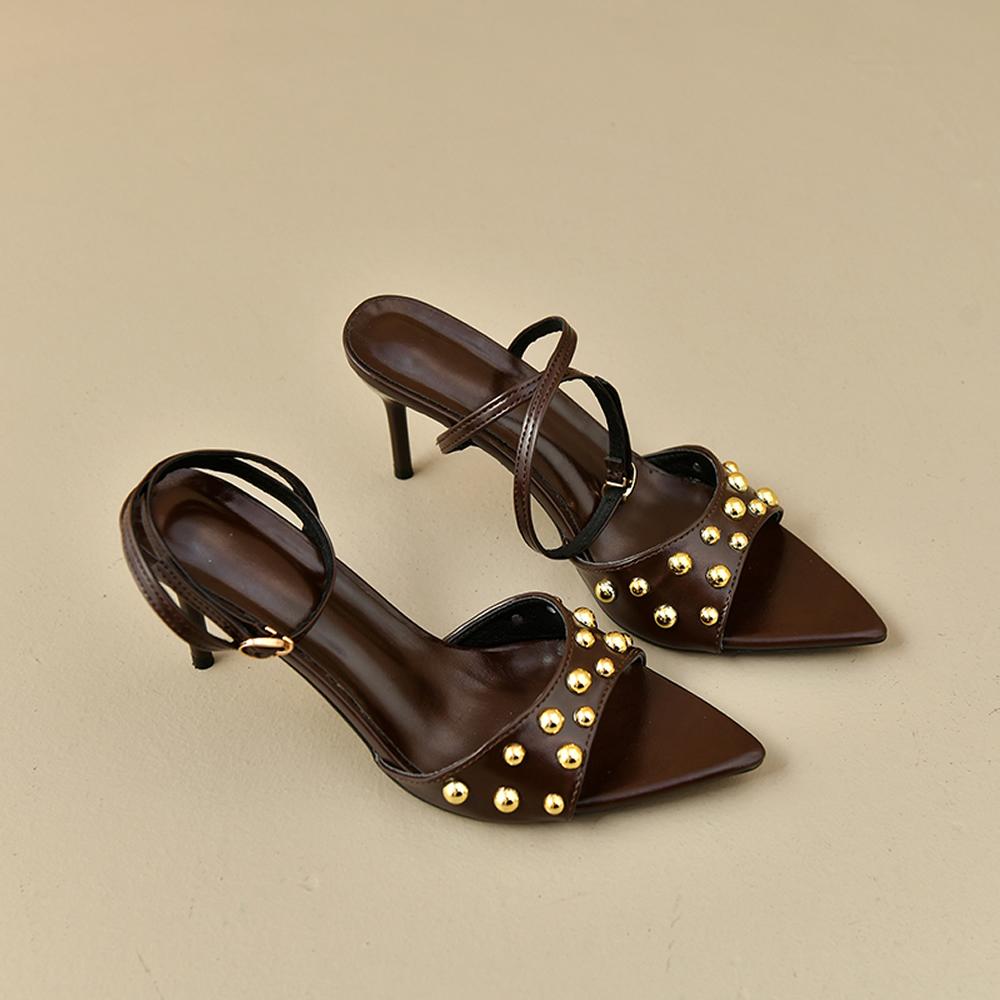 Ladies New Summer Fashion Dress Buckle Sexy Open Toe Stiletto Slippers Elegant Party Designer Casual Ladies Sandals Plus Size 42