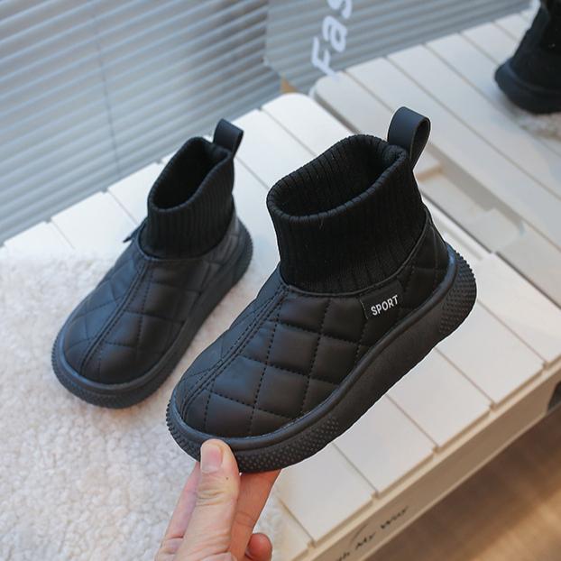 Children's Velvet Cotton Winter Socks Boots with Quilted Pattern and High Ankle Design