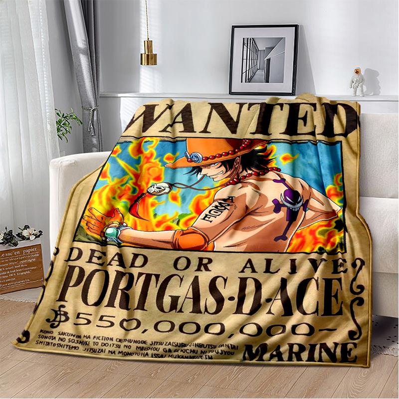 3D One P-Piece Cartoon Anime Flannel Blanket Soft Warm Throw Blanket for Bedroom Living Room Bed Camping Picnic Office Kids Gift