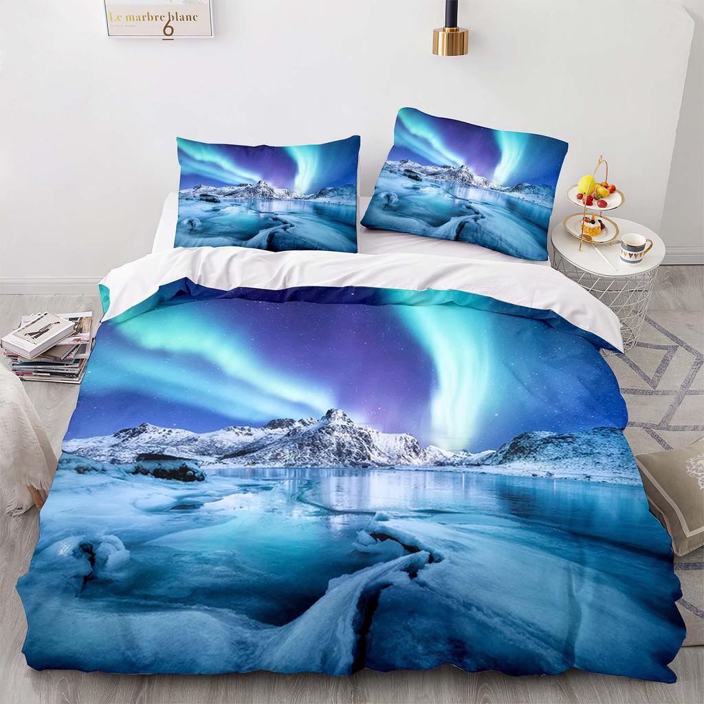 Home Textile Landscape Aurora Quilt Cover Digital Printing Three-Piece Set
