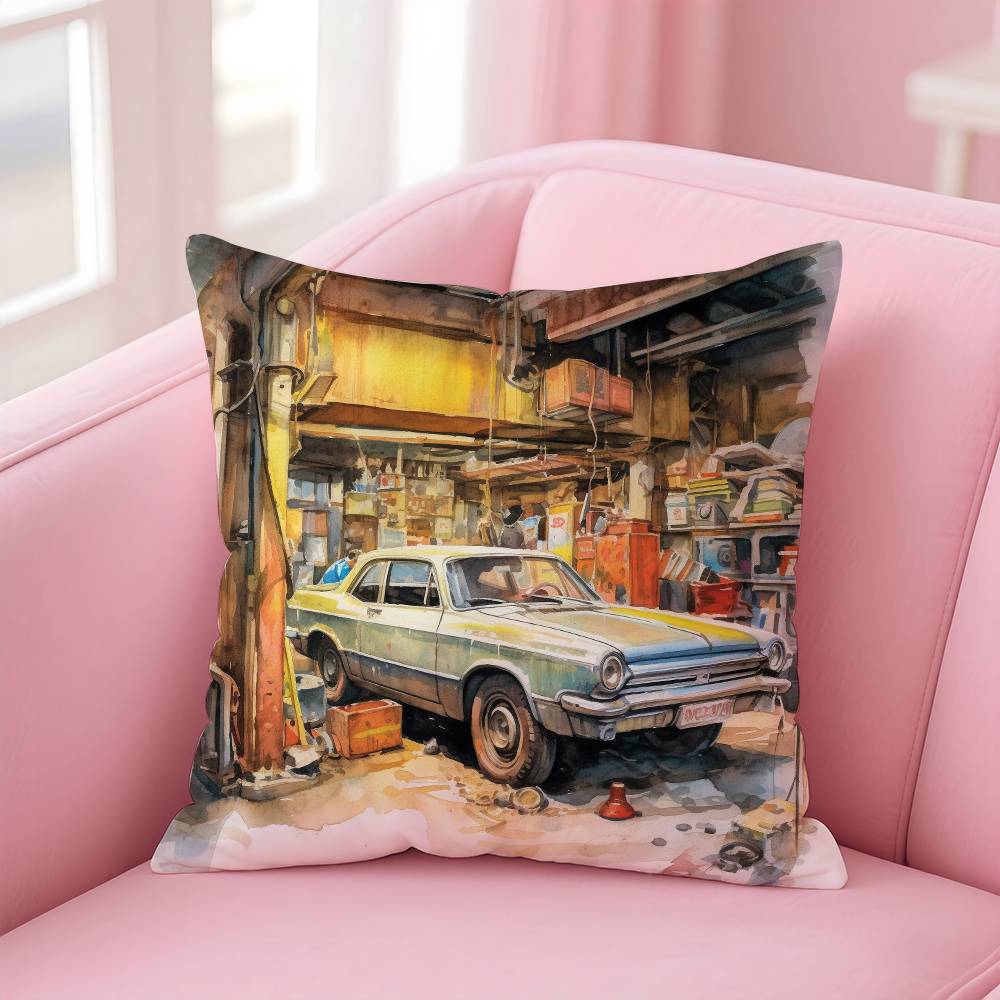 Aquarell Oldtimer Anime Kissenbezug Musterdruck Kissenbezug Wohnzimmer Sofakissenbezug Schlafzimmer Zimmerdekoration