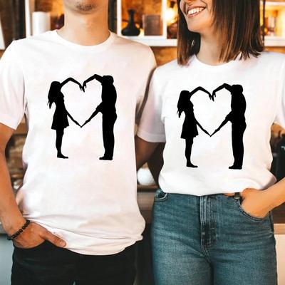 King Queen Hand Heart Print Couple T Shirt Short Sleeve O Neck Women Loose Tshirt Fashion Lovers Tee Shirt Tops Clothes