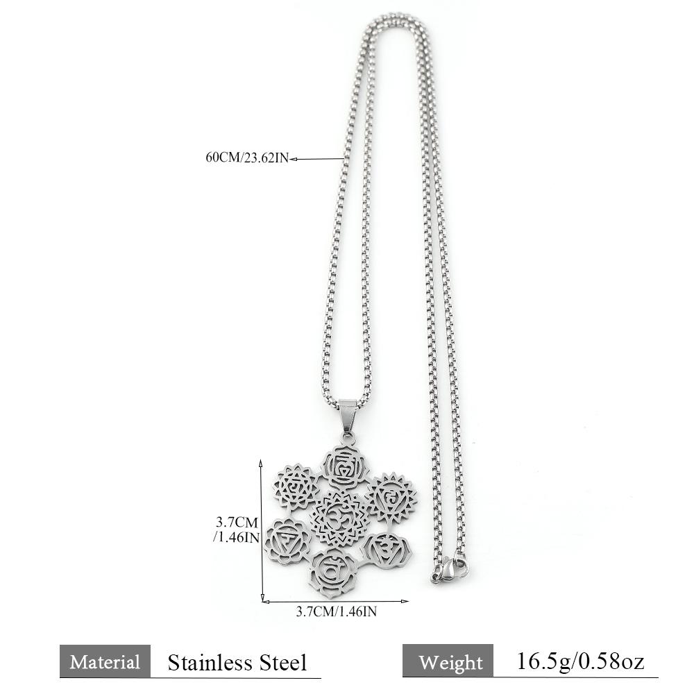 Yoga 7 Chakra Flower Om Aum Symbol Pendant Necklace for Women Men Stainless Steel Gold Color Hindu Reiki Healing Amulet Jewelry
