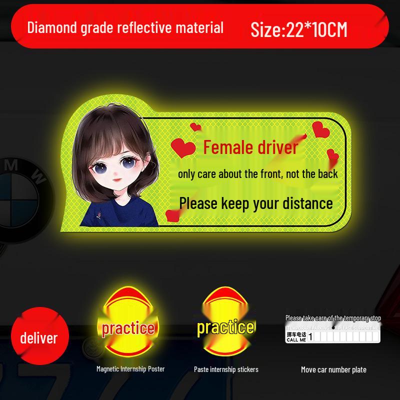 Magnetic Reflective Car Stickers for New Female Drivers