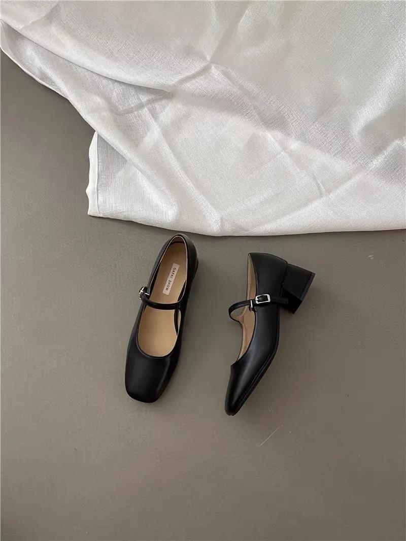 

Fashion Women Shoes Square Toe Heels Mary Jane Sandalias Summer New Trendy Shallow Elegant Zapatos mujer 2024 Outdoor Dress 39 чёрный