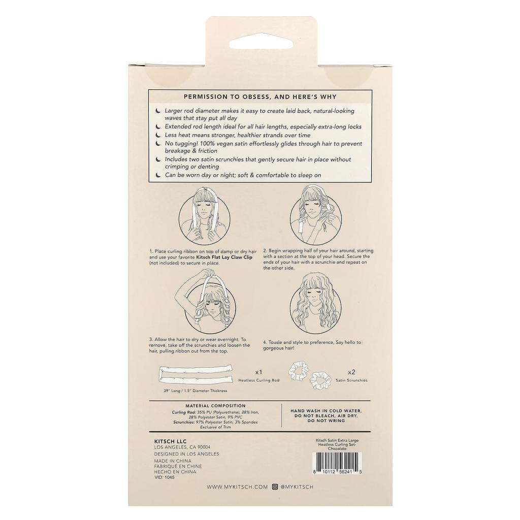 Kitsch Satin Heatless Lockenset, extra groß, Schokolade, 1 Set