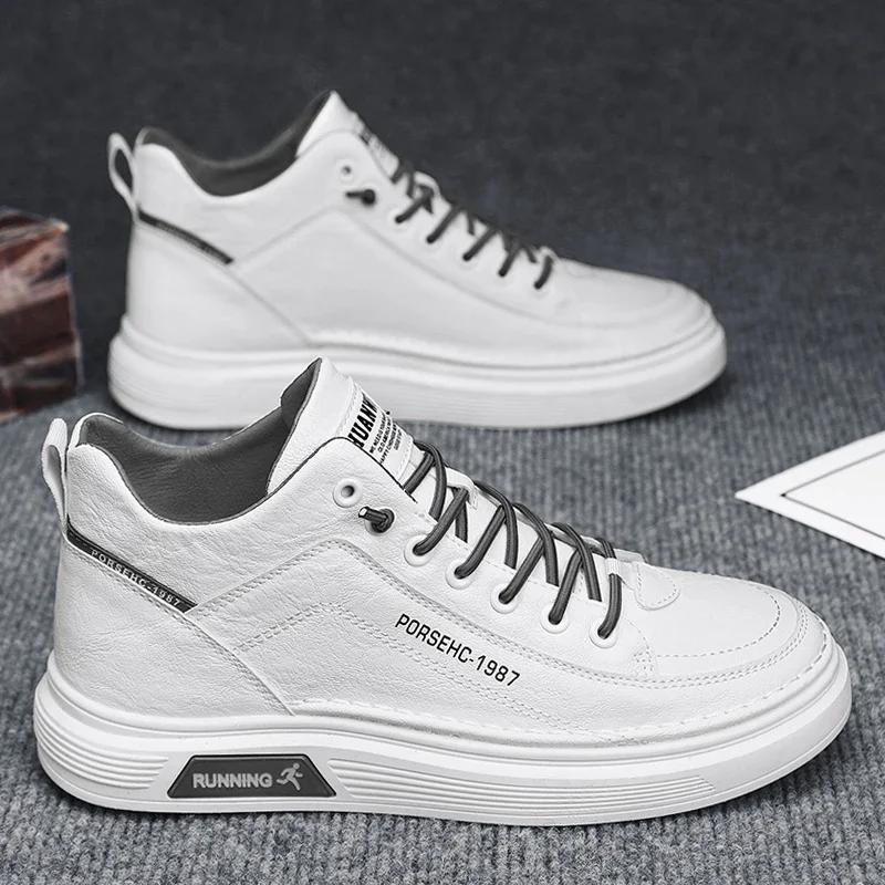 Cotton Shoes Men Boots Autumn High Top Leather Casual Shoes Fashion Flat Ankle Boots Business Outdoor Shoes Man Sneakers New