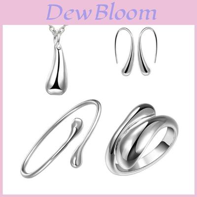 Elegante Juego de Joyería con Forma de Gota de Agua Chapado en Plata Incluye Pulsera, Collar, Pendientes y Anillo