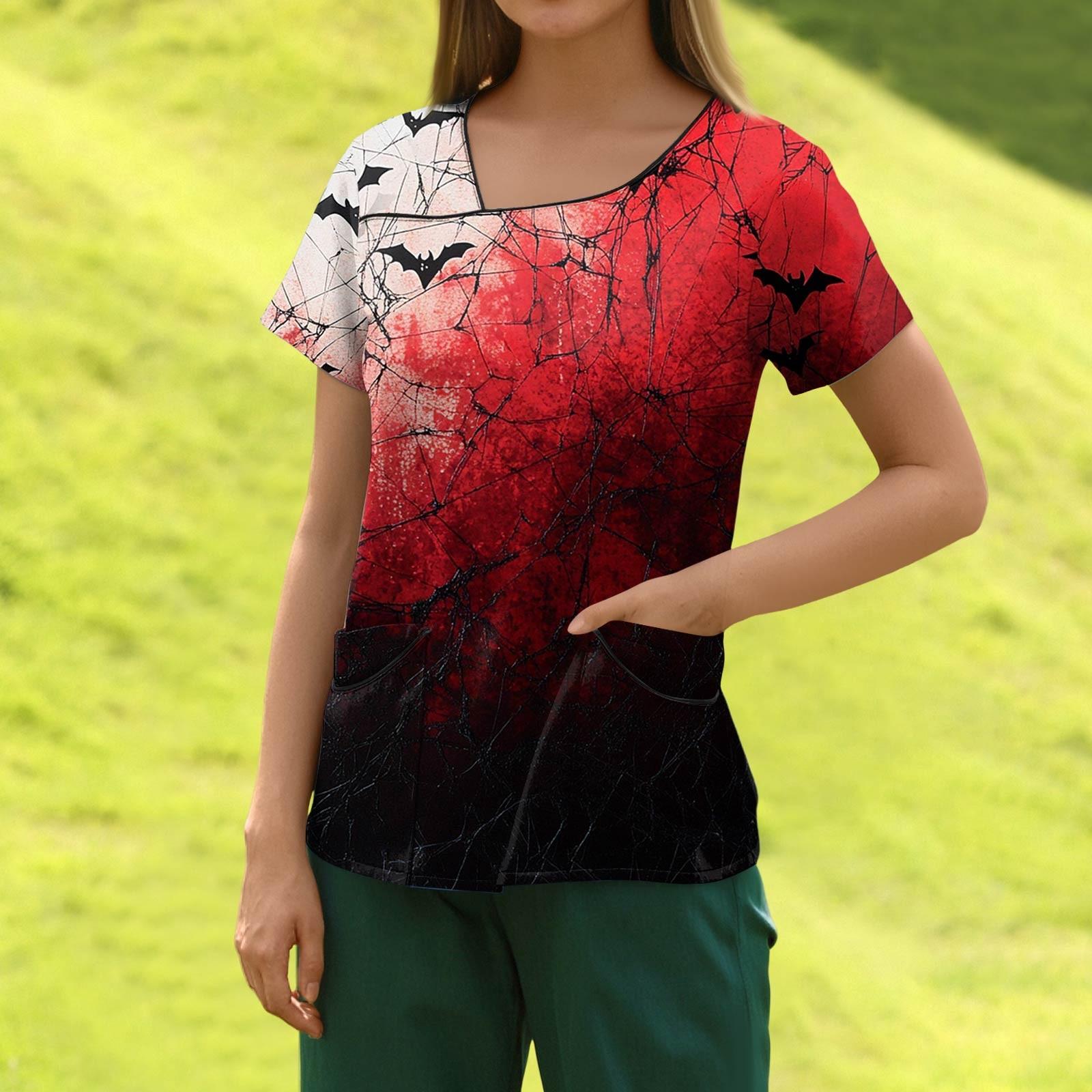 

Женская модная полосатая рабочая одежда с градиентным принтом и короткими рукавами с верхом с двойными карманами XL винный