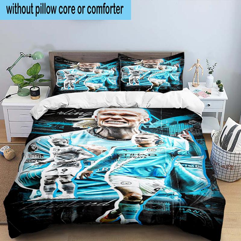 Haaland Calciatore Set Biancheria da Letto 3 Pezzi Stampa 2D (Include 1 Copripiumino + 2 Federe Senza Imbottitura), Decorazione camera da letto, Regalo ventilatore