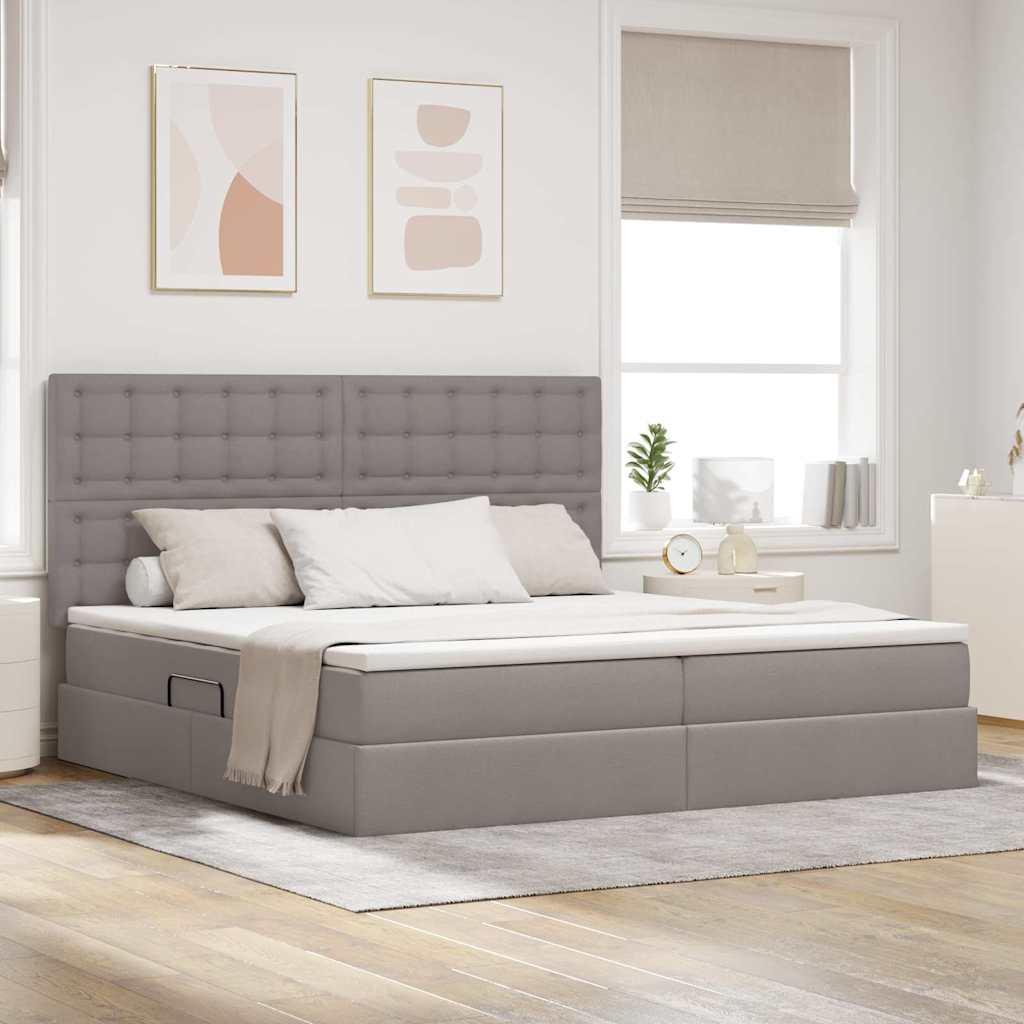 LED Storage Bed with Mattress Taupe 200 x 200 cm Fabric