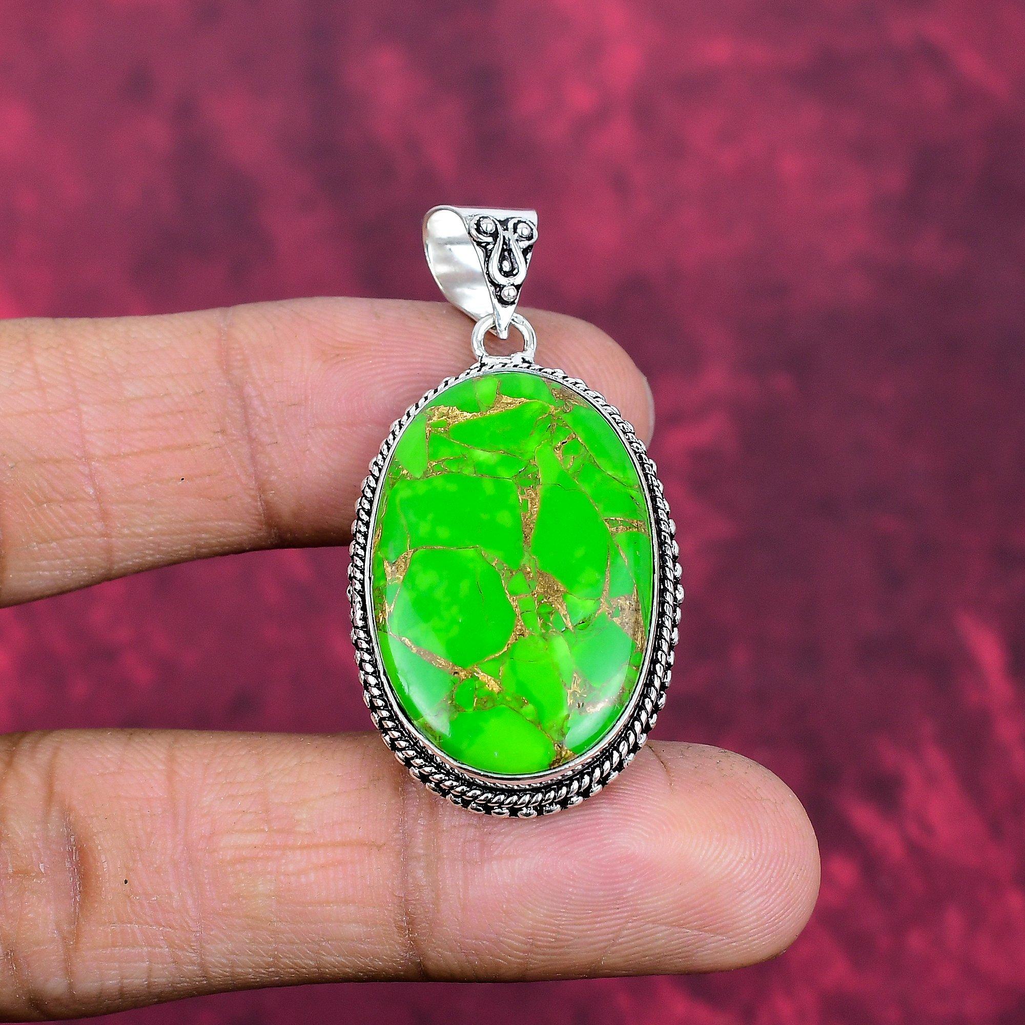 

Green Copper Turquoise Pendant, 925 Solid Sterling Silver Jewelry, Gemstone Pendant, Gift For Her Handmade Dainty Jewelry