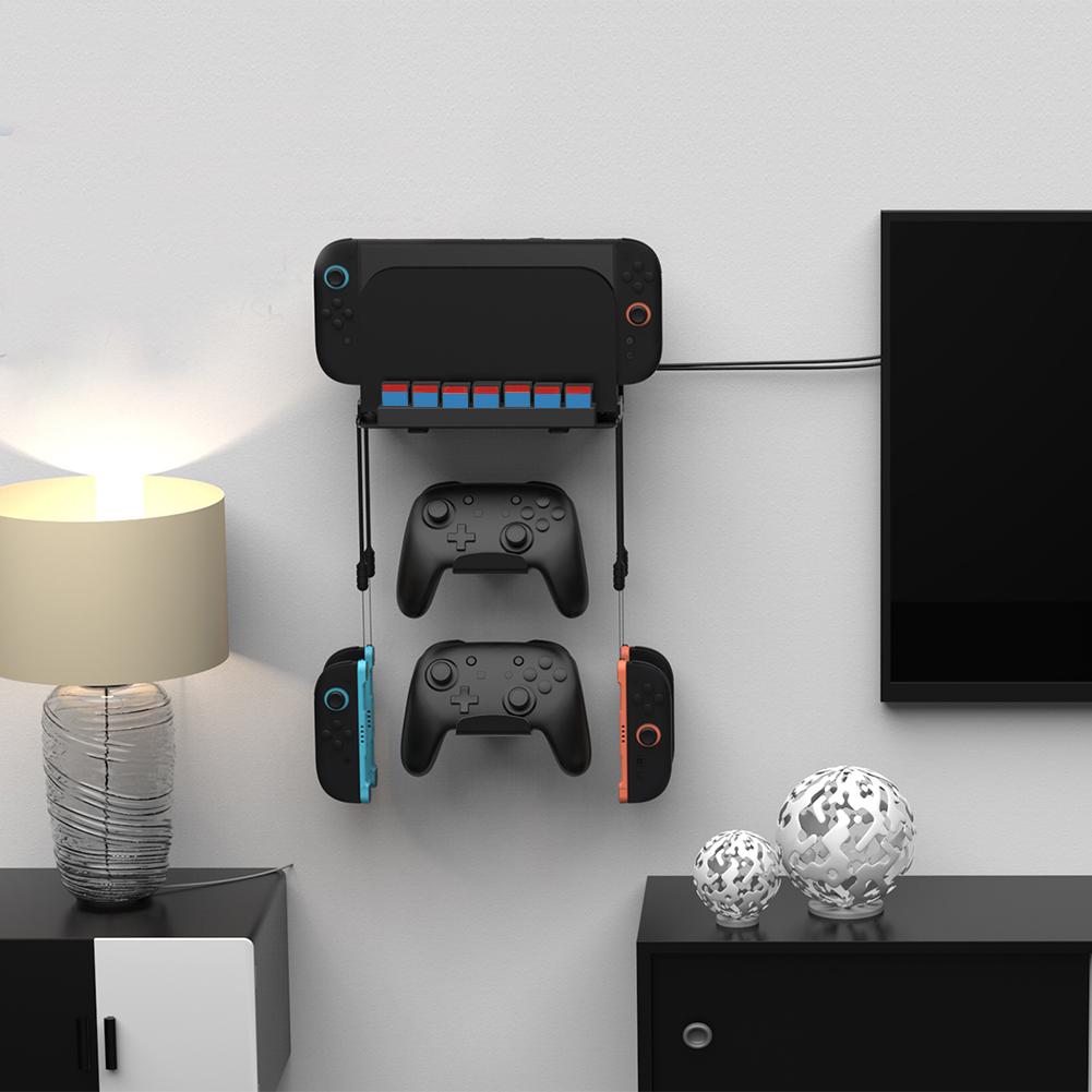 Wall Mount with Game Card Slots and 4 Joy-Con Hanger Metal Wall Bracket Console Holder Stand for Switch/OLED Game Storage Rack