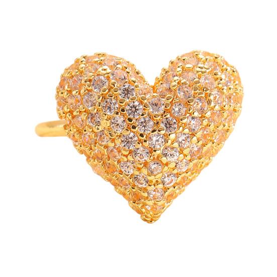 Ear Clip Sparkling Cubic Zirconia Inlaid Heart Design Non-Pierced C-Shaped Clip-On Earring Adjustable Lightweight Earring