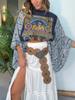 New Printed Crew Neck Loose Casual Batwing Sleeve Top for Women