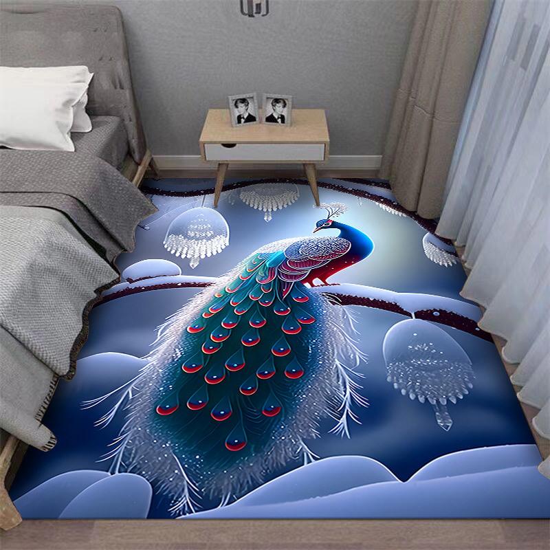 Thickened 3D Peacock Bedroom Bedside Carpet Universal Four Seasons Bed Front Bay Window Mat Kitchen Living Room High-end Carpet
