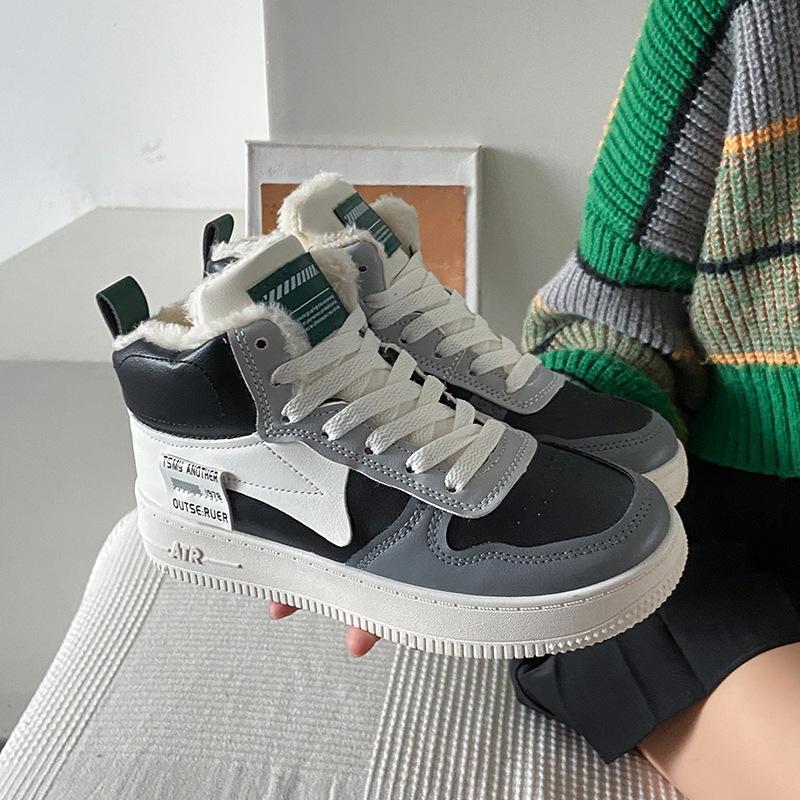 Women's Winter Plush Lined High-Top Sneakers Outdoor Slip-On Faux Fur Lined Short Booties Warm Running Sport Shoes Faux Leather Snow Boots for Female