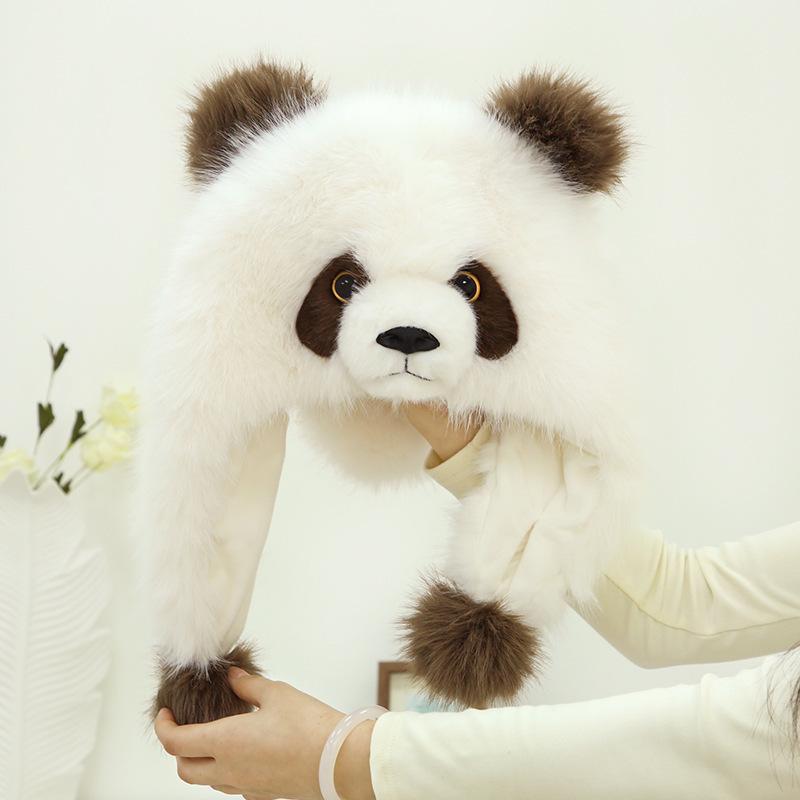 Chapeau Épais en Peluche Fleur Panda Géant Cheveux Vison Imitation Chapeau Protection Oreilles Enfant Adulte Base de Chengdu Même Style